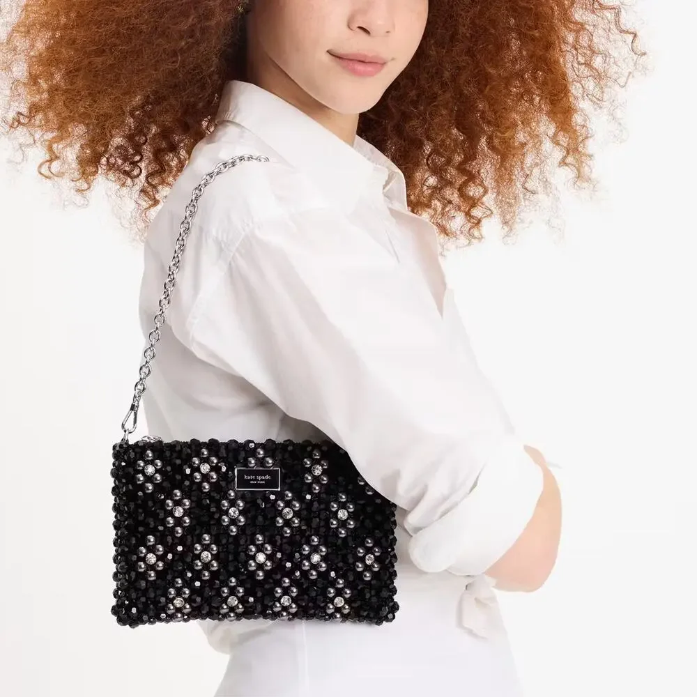 Kate Spade Purl Flower Beaded Purl Mini Shoulder Bag Black NWT
